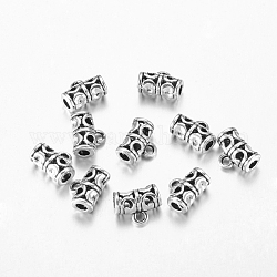 Tibetan Style Tube Bails, Loop Bails, Bail Beads, Cadmium Free & Lead Free, Antique Silver, about 11.5mm long, 9mm wide, 5.5mm thick, hole: 2mm