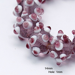 Handmade Bumpy Lampwork Beads Strands, Round, Old Rose, 12~14mm, Hole: 1mm, about 14pcs/strand, 11 inch