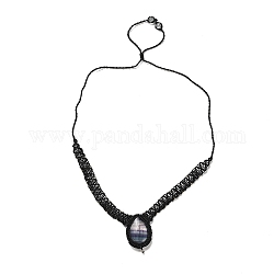 Natürliche Fluorit-Tropfen-Anhänger-Halskette, Geflochtene Halsketten aus Wachsschnüren, 29.29 Zoll (74.4 cm)