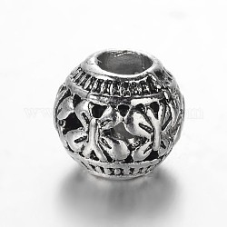 Tibetan Style Alloy European Beads, Large Hole Rondelle with Butterfly Beads, Antique Silver, 11x10mm, Hole: 4mm