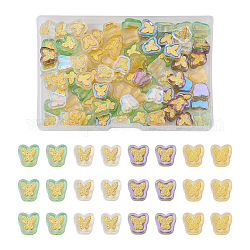 Cheriswelry 96 pièces 4 couleurs galvanoplastie perles de chalumeau faites à la main transparentes, avec les accessoires en laiton plaqués or, papillon, couleur mixte, 11x11x4mm, Trou: 1mm, 24 pcs / couleur