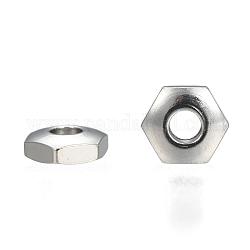 Intercalaire perles en 304 acier inoxydable, hexagone, couleur inoxydable, 5x5.7x2mm, Trou: 1.8mm