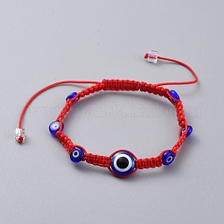 Bracelets de perles tressées en fil de nylon, bracelets ficelle rouge, avec résine et perles au chalumeau faites à la main, mauvais œil, rouge, 1-3/4 pouce ~ 3-3/8 pouces (4.8~8.5 cm)