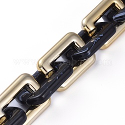Handmade CCB Plastic Boston Link Chains, with  Imitation Gemstone Style Acrylic Links, for Jewelry Making, Golden Plated, Black, Link: 29.8~30.2x20x5.2~5.5mm, 39.37 inch(1m)/strand
