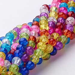 Chapelets de perles en verre craquelé, ronde, couleur mixte, 6mm, Trou: 1mm, Environ 66 pcs/chapelet, 16 pouce
