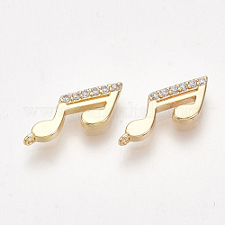 Brass Charms, with Cubic Zirconia, Musical Note, Clear, Nickel Free, Real 18K Gold Plated, 5.5x13x1.5mm, Hole: 0.8mm