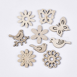 Laser Cut Wood Shapes, Unfinished Wooden Embellishments, Wooden Cabochons, Flower & Bird & Butterfly, PapayaWhip, 13.5~28x24.5~31x2.5mm