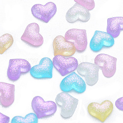 Cabochons in resina, con polvere di scintillio, cuore, colore misto, 4x5x1.5~2mm