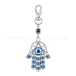 Alloy with Resin Evil Eye Pendant Decoration, with Alloy Swivel Lobster Claw Clasps, Hamsa Hand, 103mm