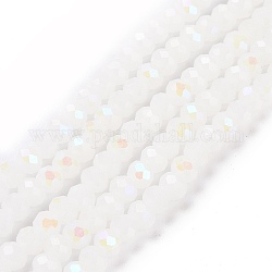 Chapelets de perles en verre électroplaqué, perles d'imitation en jade, demi-plaqué, arc-en-ciel plaqué, facette, rondelle, blanc, 8x6mm, Trou: 1mm, Environ 65~68 pcs/chapelet, 15.7~16.1 pouce (40~41 cm)