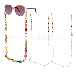 Brillenketten, Halsband für Brillen, inklusive Messingkabelketten, Glasperlen, Acryl, ccb kaffeebohnenketten aus kunststoff, 304 Hummerkrallenverschlüsse aus Edelstahl und Gummischlaufenenden, Mischfarbe, 3 Stück / Set