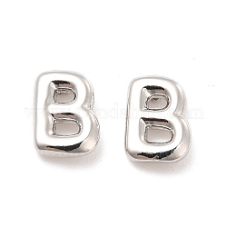 Brass Hollow Out Initial Letter Stud Earrings for Women, Platinum, Lead Free & Cadmium Free, Letter.B, 7x5x1.5mm, Pin: 0.8mm