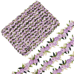 Nastro in pizzo ricamato in poliestere con fiori da 15 metro, decorazione di accessori di abbigliamento, viola, 3/4 pollice (20 mm)