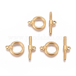 Ion Plating(IP) 304 Stainless Steel Toggle Clasps, Ring, Golden, Ring: 18x14x3mm, Hole: 1.5mm, Bar: 23.5x7x3mm, Hole: 1.8mm