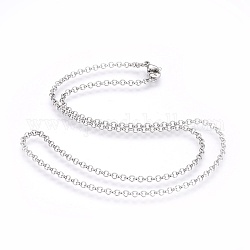 201 Stainless Steel Rolo Chain Necklaces, with 201 Stainless Steel Beads and Clasps, Stainless Steel Color, 17.7 inch(45cm), 2.5mm