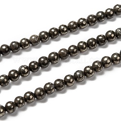 Fili di perline di pirite naturale, tondo, 4mm, Foro: 0.5 mm, circa 100pcs/filo, 15.74 pollice