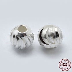 Sterling Silver Corrugated Spacer Beads, Round, Silver, 4x3.5mm, Hole: 1mm