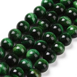 Natürlichen grünen Tigerauge Perlen Stränge, gefärbt und erhitzt, Runde, grün, 10 mm
