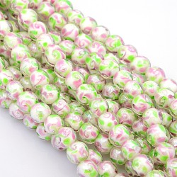 Pearlized Handmade Inner Flower Lampwork Round Beads Strands, White, 10mm, Hole: 1mm, about 20pcs/strand, 7.08inch