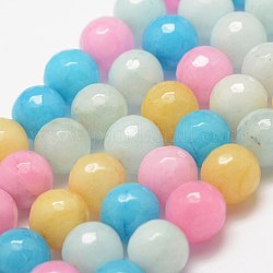 Faceted Natural White Jade Beads Strands, Round, Dyed, Colorful, 10mm, Hole: 1.2~1.5mm,  about 38pcs/strand, 14 inch(35.6cm)