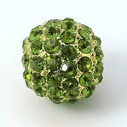 Perles de strass en alliage, Grade a, ronde, métal couleur or, péridot, 12mm