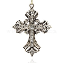 Сплав латинского креста сжав большие готические подвески, со стразами, античное серебро, кристалл, 74x54x8 мм, отверстие : 3 мм
