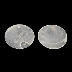 Pendenti shell Capiz rotonde piatte, fumo bianco, 39~40x0.5~1mm, Foro: 1.5 mm