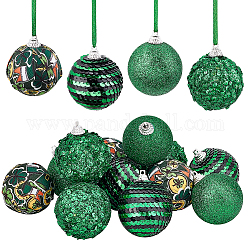 Décorations de pendentif de boule de mousse de thème de saint patrick, boules décoratives, avec ruban polyseter, verte, balle: 46~50x57~60.5 mm, Trou: 2.5~3x3~3.5mm, 12 pcs