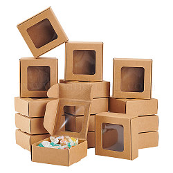 Benecreat 36 paquete de caja de papel kraft marrón de 3x3x1.2 pulgadas con ventanas transparentes caja de regalo de papel plegable caja de dulces caja de postre para fiesta boda embalaje de panadería
