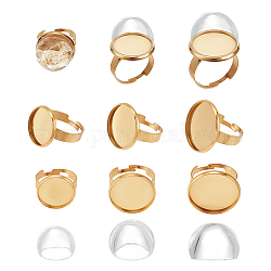 Nbeads kit de fabricación de anillo semicircular de cúpula en blanco diy, incluyendo ajustes ajustables de 201 anillo de almohadilla de acero inoxidable, cúpula de vidrio, dorado, 12 unidades / caja