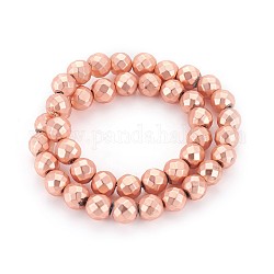 Chapelets de perles en hématite synthétique électrolytique sans magnétiques, mat, facette, ronde, rose plaqué or, 8mm, Trou: 1.4mm, Environ 52 pcs/chapelet, 15.74 pouce (40 cm)
