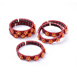(vente d'usine de fêtes de bijoux) bracelets élastiques en carreaux, bracelets extensibles d'alliage peint par pulvérisation, avec pierres précieuses synthétiques, carré avec fleur, rouge foncé, 2 pouce (5.1 cm)