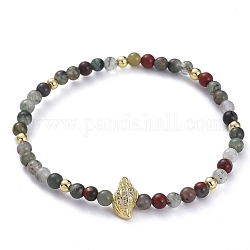 Stretch Bracelets, with Natural Indian Agate Beads, Brass Round Beads, Brass Micro Pave Grade AAA Cubic Zirconia Beads and Elastic Crystal Thread, Conch Shell Shape, with Cardboard Box, 2-3/8 inch(6cm)