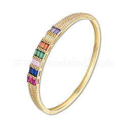 Bracelet à charnière rectangle en zircone cubique colorée, bijoux en laiton pour femmes, sans nickel, or, diamètre intérieur: 2-1/4 pouce (5.8 cm)