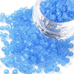 Abalorios de la semilla de cristal, colores esmerilado, redondo, el cielo azul, 4mm, agujero: 1~1.5 mm, aproximamente 1000 unidades / 100 g