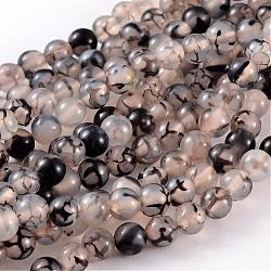 Natural Agate Beads, Dyed, Dragon Veins Beads, Dyed, Round, Gray, Size: about 6mm in diameter, hole: 1mm, 63pcs/strand, 15.5 inch