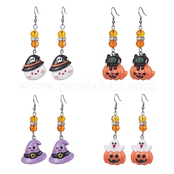 Halloween Theme Resin Dangle Earrings, 316 Surgical Stainless Steel Jewelry, Mixed Shapes, 68~72x23~27mm