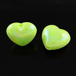 AB Color Plated Acrylic Heart Beads for Bubblegum Necklace, Lawn Green, 20x21x12mm, Hole: 3mm, about 170pcs/500g