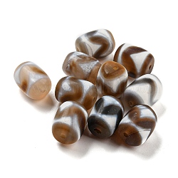 Tibetischen Stil dzi Perlen, natürliche Achat Perlen, gefärbt und erhitzt, Fass, Gemischte Muster, Sattelbraun, 14x11 mm, Bohrung: 1.5 mm