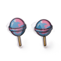 Colorful Acrylic Imitation Food Stud Earrings with Platic Pins for Women, Candy, 16~17x12mm, Pin: 0.9mm