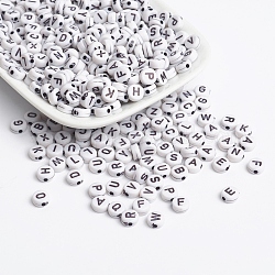 Perles acryliques initiales mixtes, perles de lettre pour la fabrication de bracelets de nom, trou horizontal, taille: environ 7mm de diamètre, épaisseur de 3mm, Trou: 1.5mm, environ 286~290 pcs/50 g