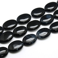Natural Striped Agate/Banded Agate Oval Bead Strands, Dyed, Black, 25x18x7mm, Hole: 2mm, about 16pcs/strand, 15.74 inch