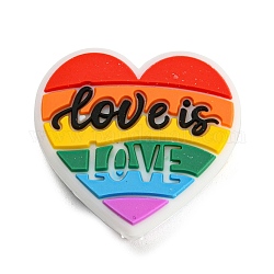 Stolzes Herz mit dem Wort „Liebe ist Liebe“ aus Silikon-Fokalperlen, Kauperlen für Beißringe, diy pflege halsketten machen, Farbig, 24x26x7.5 mm, Bohrung: 2 mm