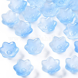 Perles de verre transparentes peintes à la bombe à deux tons, fleur, bleuet, 7x11.5x11.5mm, Trou: 1.2mm