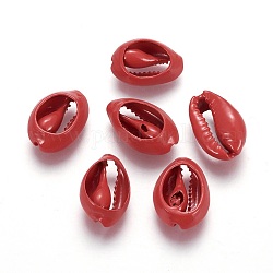 Natural Shell Beads, Dyed, Cowrie Shell, FireBrick, 15~19x10~13x6~7mm, Hole: 1~3mm