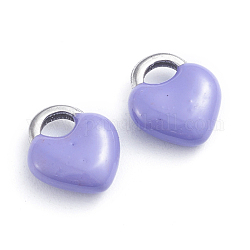 304 Stainless Steel Charms, Enamelled Sequins, Lock, Stainless Steel Color, Lilac, 11x9.5x3.5mm, Hole: 3.5x2.5mm