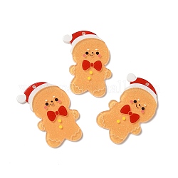 Ciondoli natalizi in resina traslucida, ciondoli glitterati per la decorazione della festa di Natale, uomo di pan di zenzero, 43.5x31x2mm, Foro: 1.5 mm
