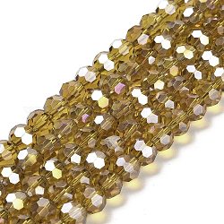 Perles en verre transparentes, facette, ronde, verge d'or, 8x7~7.5mm, Trou: 1.5mm, Environ 66 pcs/chapelet, 18.82''~19.06'' (47.8~48.4 cm)