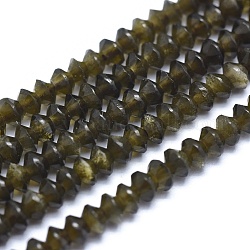 Brillo dorado natural de abalorios de obsidiana hebras, bicono, facetados, 3x2mm, agujero: 0.5 mm, aproximamente 190~200 pcs / cadena, 15.35 pulgada (39 cm)