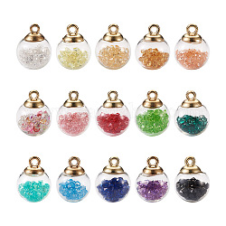 Kissitty Glass Pendants, with Glass Rhinestones and CCB Plastic Findings, Golden, Round, Mixed Color, 90pcs/box